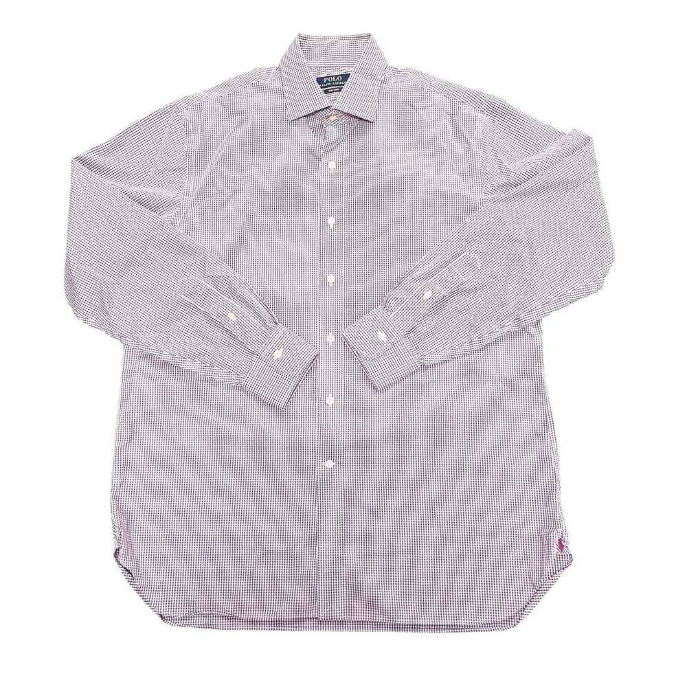 Polo Ralph Lauren Easy Care Regent Classic Fit 16.5 34/35 Purple Gingham EUC